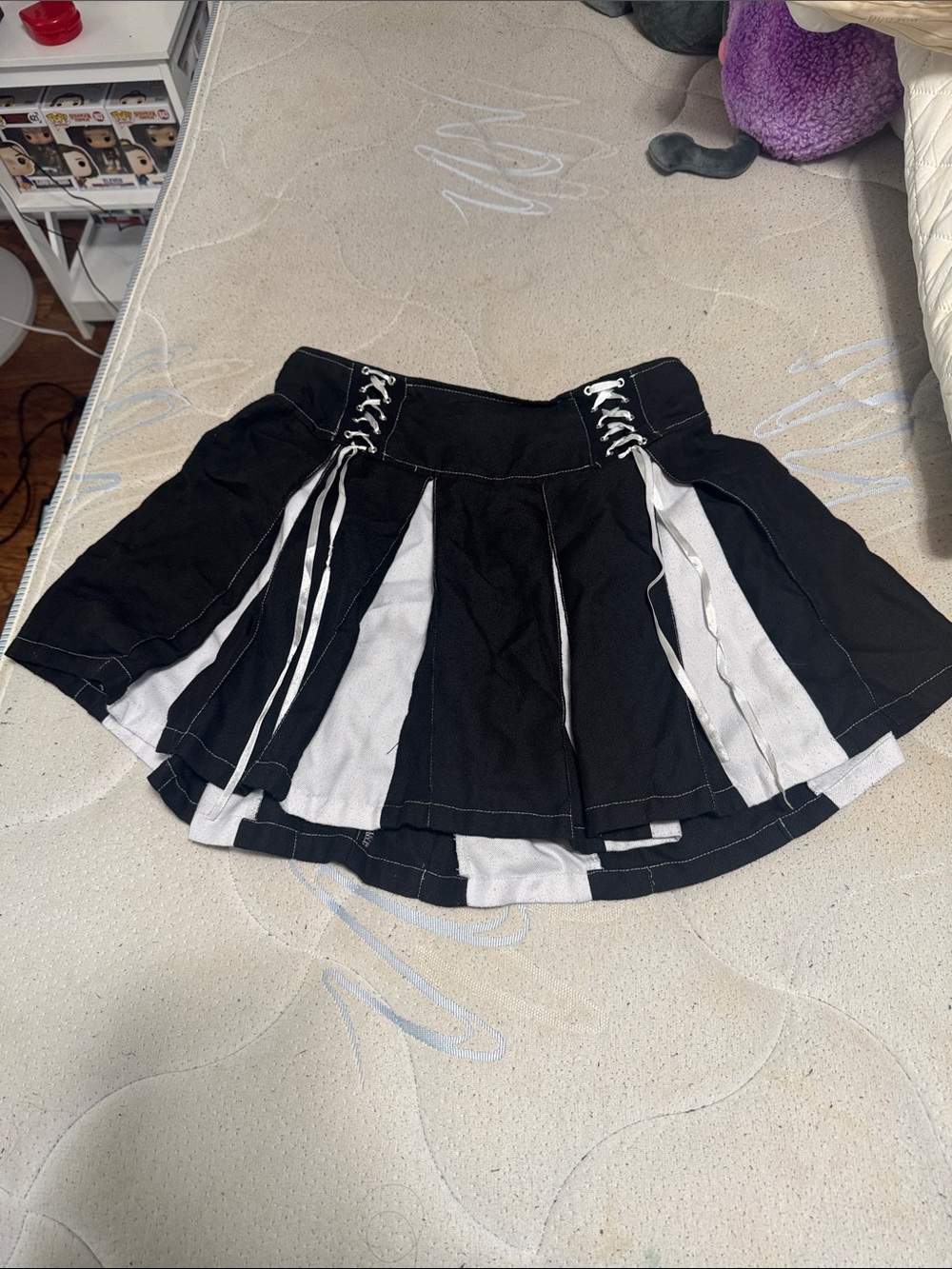 Black & White Mini Skirt with Lace-Up Bows